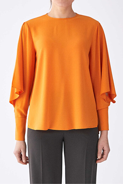 Roman Kolu Fırfır Detaylı Bluz Oranj K1913059_011
