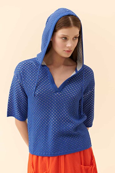 Roman Kapüşonlu Triko Sweatshirt Saks Y2271008_021