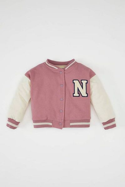 DeFacto Light Embroidered Bomber Cardigan for Baby Girl - College Collar, Snap Closure D2852A524Au