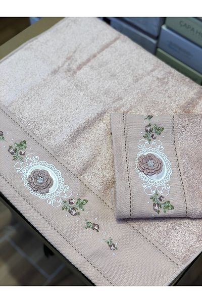 Fiesta Duygu Bamboo Mother-Daughter 3D Embroidered Towel Set Powder