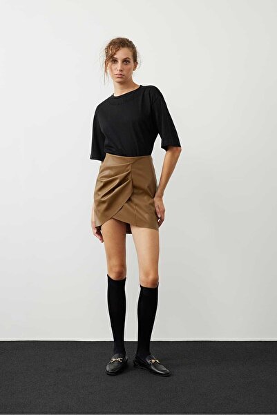 Roman Deri Mini Etek Olive K2415032_027