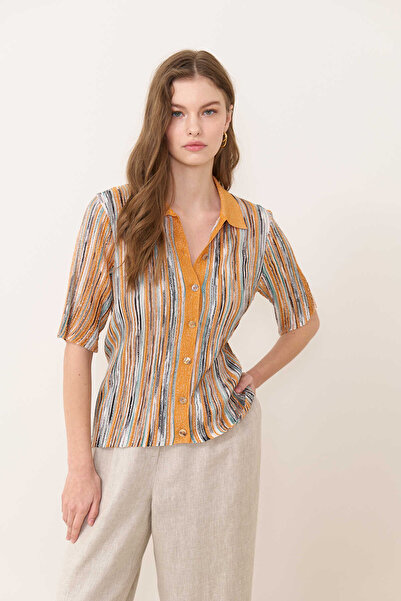 Roman Pullu Polo Yaka Gömlek Oranj - Multi Y2471012_636