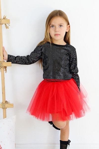 Monila Girls' Shiny Long Sleeve Top and Tutu Skirt Christmas Set