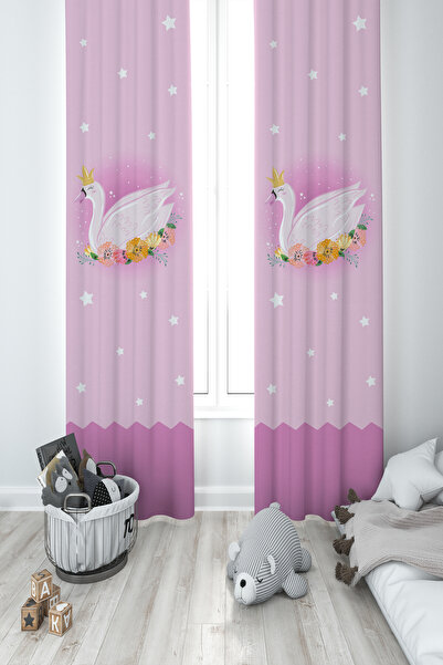 BAMBAŞKA MODA ДИТЯЧА ТА ДИТЯЧА КІМНАТА Рожева лебеди з малюнком 2 крила фон ш...