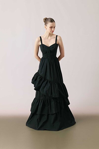 Roman Maksi Boy Tafta Elbise Siyah Y2431303_001