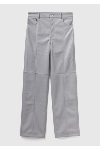United Colors of Benetton Light Gray Faux Leather Women's Trousers - Five Pockets