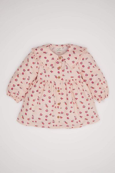 DeFacto Baby Girl Wide Collar Buttoned Floral Long Sleeve Twill Dress 3145550