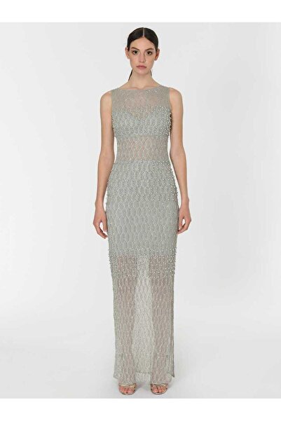 Roman İşlemeli Transparan Uzun Gece Elbisesi Gümüş Y1961101_078