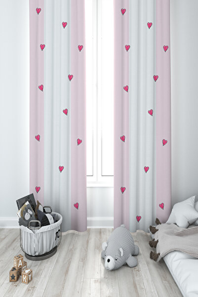 BAMBAŞKA MODA ДИТЯЧА ТА ДИТЯЧА КІМНАТА Рожева серцеподібна 2-стулкова штора Y...
