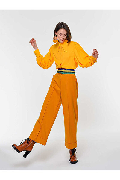 Roman Yüksek Bel Bol Paça Kadın Pantolon Sarı K1912064_009