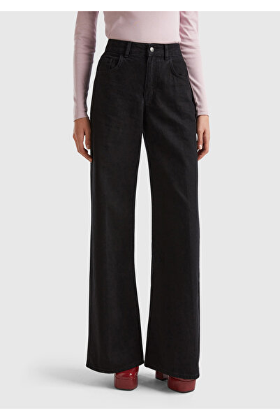 United Colors of Benetton Pantaloni negri din denim Koton - picior lat