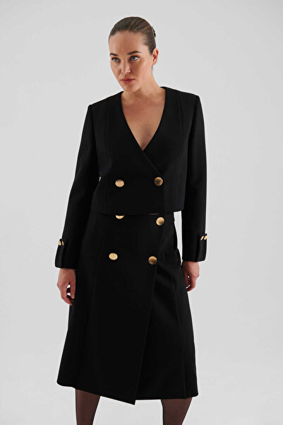 Roman Düğmeli Kısa Ceket Siyah K2336002_001