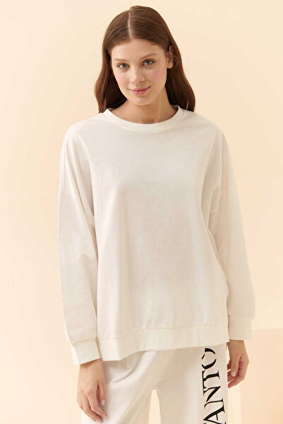 Roman Oversize Fafanto Yazı Baskılı Sweatshirt Ekru Y2354106_049