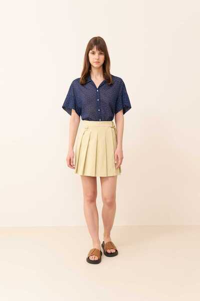 Roman Pileli Mini Etek Yağ Yeşili Y2315064_298