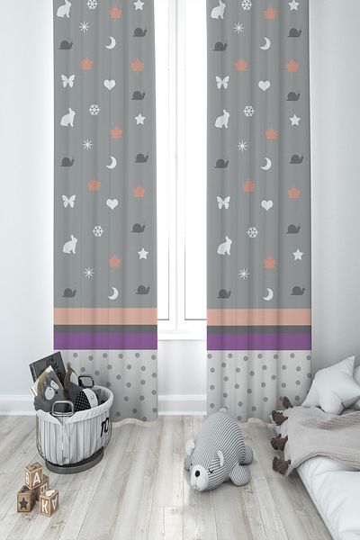 BAMBAŞKA MODA Baby and Children's Room Colorful Soft and Mixed Figure Pattern 2 Wing Background Curtain Ybp-8115