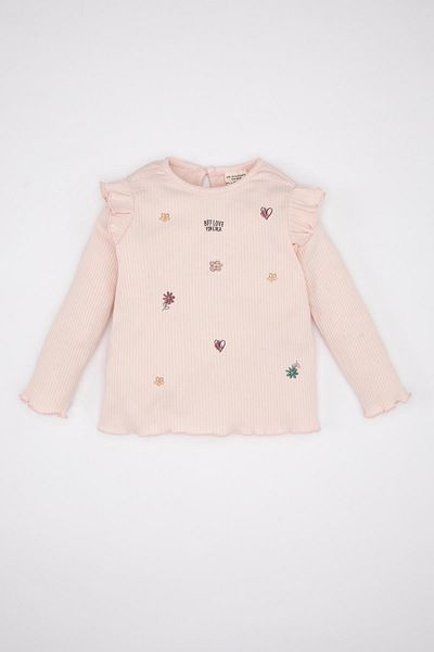DeFacto Crew Neck Printed Ribbed Baby Girl T-Shirt - Long Sleeve B9779A524SP
