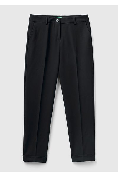 United Colors of Benetton Women's Black Polyviscose Regular Fit Double Leg Trousers