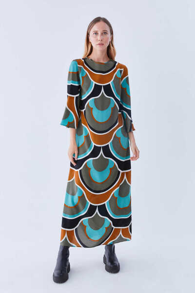 Roman %100 İpek Yırtmaç Detaylı Uzun Elbise Standart Renk K2211024_089