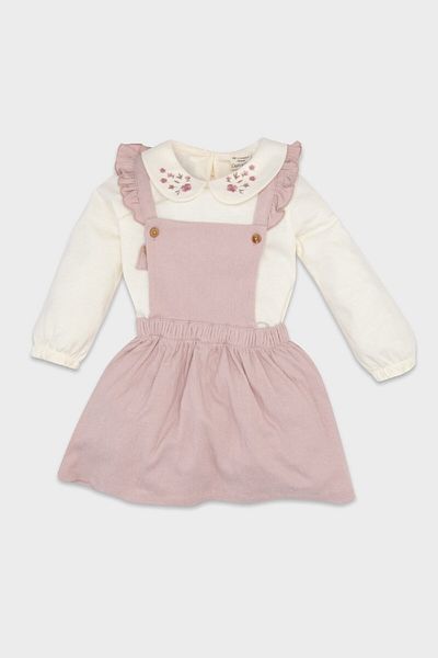 DeFacto 2-Piece Set for Baby Girl - Baby Collar Long Sleeve T-Shirt and Buttoned Salopet Dress D3681A524Au