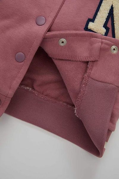 DeFacto Light Embroidered Bomber Cardigan for Baby Girl - College Collar, Snap Closure D2852A524Au