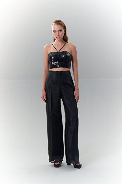 Roman Geniş Paça Organze Pantolon Siyah K2512046_001