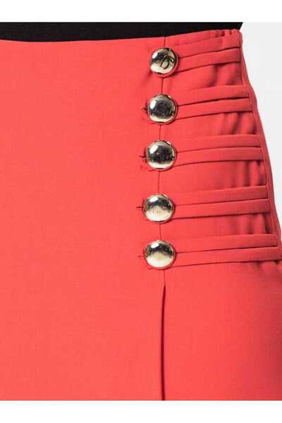Roman %100 Yün Düğme Detaylı Etek Kırmızı K1815049_006