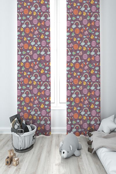 BAMBAŞKA MODA Baby and Children's Room Mixed Pattern 2 Wing Background Curtain Ybp-8324