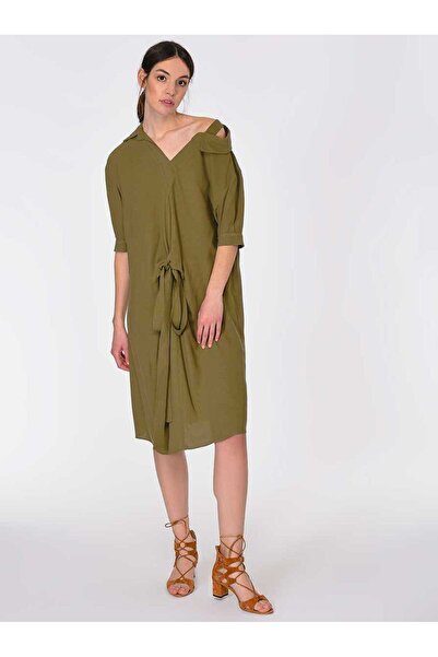 Roman Omuz Ve Kuşak Detaylı Günlük Elbise Haki Y1911061_023