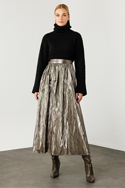 Moda İlgi Modailgi  Büzgülü Yan Cepli Uzun Etek Antrasit