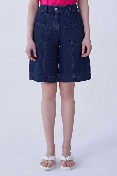 Roman Cep Detaylı Denim Kadın Bermuda Lacivert Y2153905_015