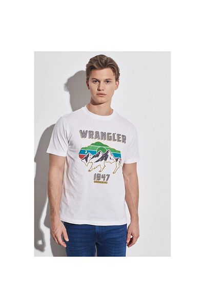 WRANGLER Λευκό ανδρικό μπλουζάκι με λαιμόκοψη