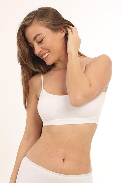 Arma Yıldız Women's Bamboo Rope Strap Removable Pad Half Undershirt White 2 Pack