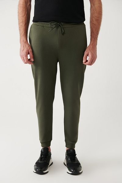 Avva Khakifarbene Herren-Jogginghose mit Schnürung an der Taille, 3-fädig, ohne Raster, bedruckt, A32y3411