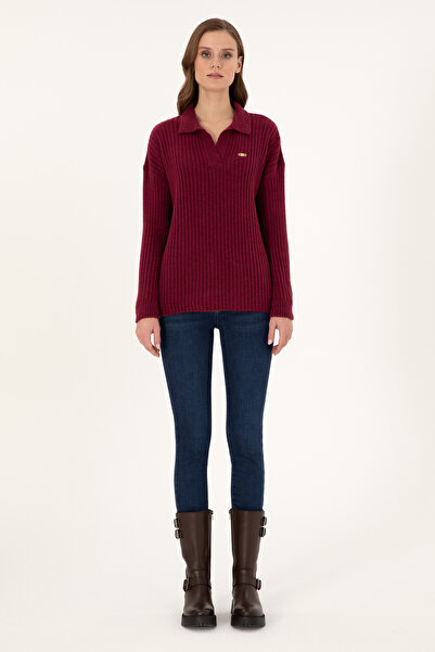 U.S. Polo Assn. Kadın Vişne Polo Yaka Kazak 50297093-VR223