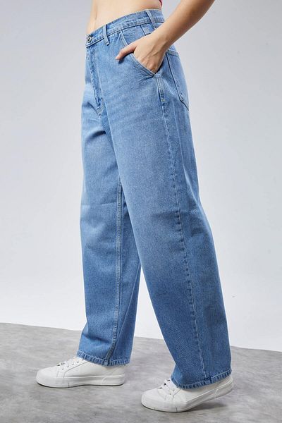 CEDY DENIM Дамски светло сини дънки Skater Baggy с висока талия, памучни C615 - светло сини