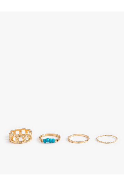 Koton Steel Beaded Ring Set - 4 Pieces