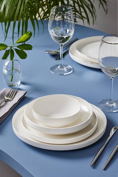 Karaca 24 Piece White Dinnerware Set for 6 People Stream Bone Saturn