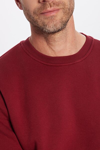 Tudors Unisex Relax Fit Relaxed Cut Βαμβακερή μαλακή υφή Basic Claret Red φούτερ με λαιμόκοψη με φλις εσωτερικά