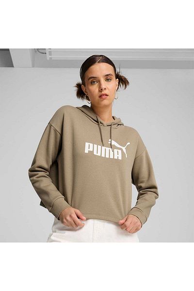 Puma Ess Cropped Logo Γυναικείο φούτερ με μπεζ κουκούλα