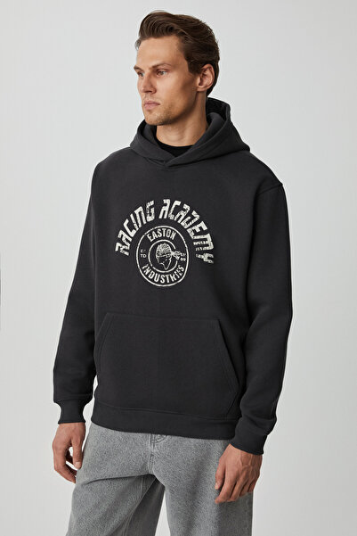 GRIMELANGE Edgar Men's Soft Hooded Oversize Anthracite Sweatshirt