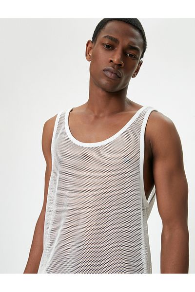 Koton Transparentes ärmelloses Rundhals-Tanktop aus Netzstoff