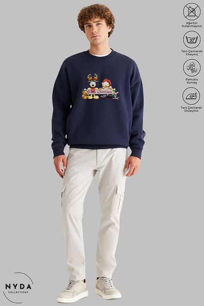 Nyda Collections Unisex μακρυμάνικο χριστουγεννιάτικο πρωτοχρονιάτικο φούτερ με στάμπα με λαιμόκοψη χωρίς κουκούλα