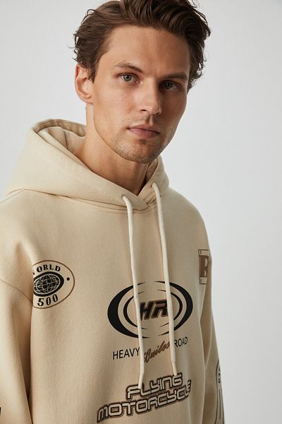 GRIMELANGE Miles Men's Hooded Soft Oversize Beige Sweatshirt