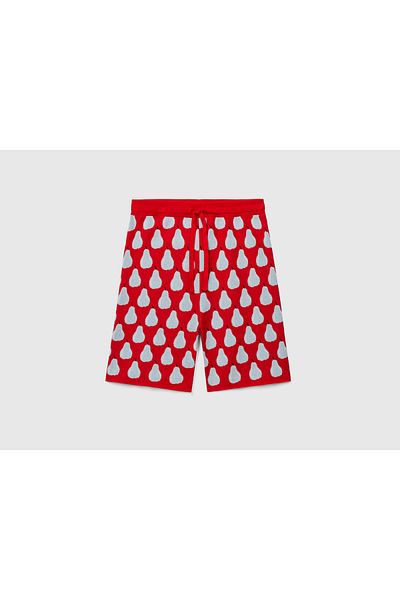 United Colors of Benetton Herren-Shorts aus Baumwollstrick mit rotem Fruchtmuster