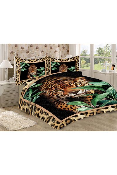 Doruklar Home Collection Quilted Cotton Padded Velvet Fabric Frame Patterned Premium Quality Double Bedspread Set