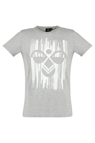 hummel Ανδρικό μπλουζάκι Raiden με γκρι στάμπα με λαιμόκοψη