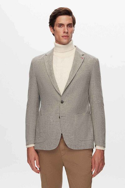 D'S Damat Slim Fit Γκρι Dobby Wool Blended Fabric Jacket