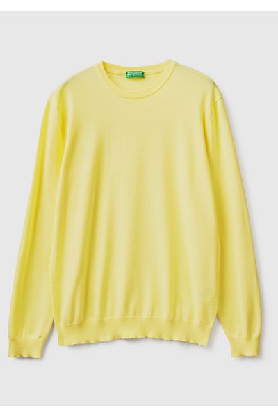 United Colors of Benetton Men's Yellow Crew Neck Cotton Sweater
