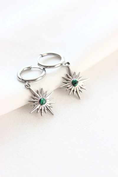 Dazzlecave 316L Stainless Steel Earrings - Green Stones Polar Star Steel Earrings - Tarnish-Free Earrings