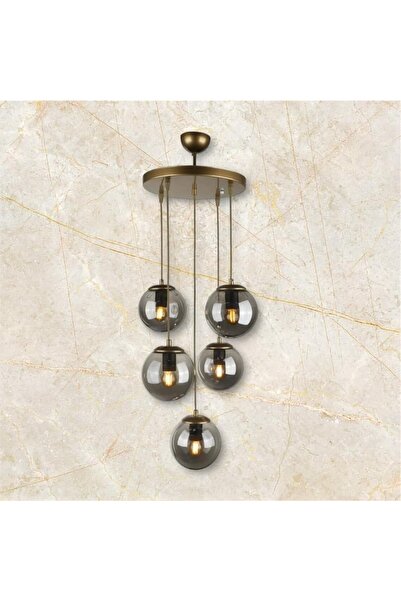 OSC HOME AYDINLATMA TASARIM Spor Rustik avize 5 li  füme cam eskitme boya